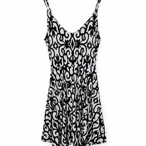 Olive tree Women's Black Geometric damask Sleeveless Mini Dress V-Neck Casual